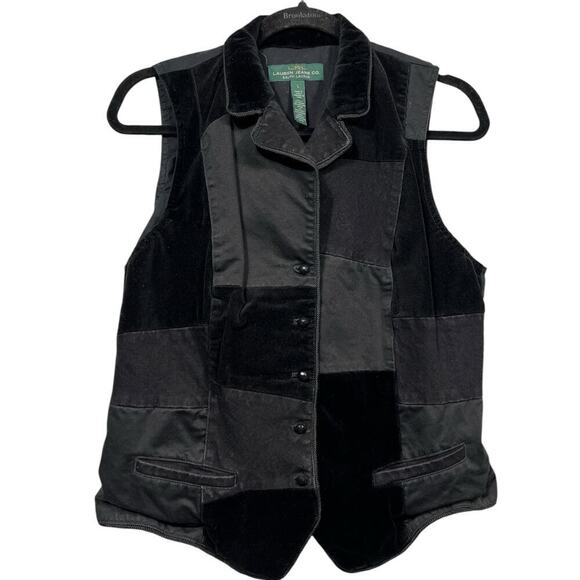 Lauren Ralph Lauren Jeans Black Velvet Denim Patchwork Vest / Size-Large - Picture 2 of 10